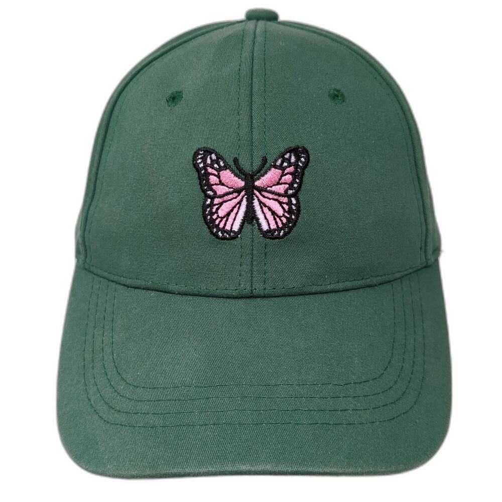Butterfly Slideback Hat Green One Size Adjustable Embroidered Outdoor